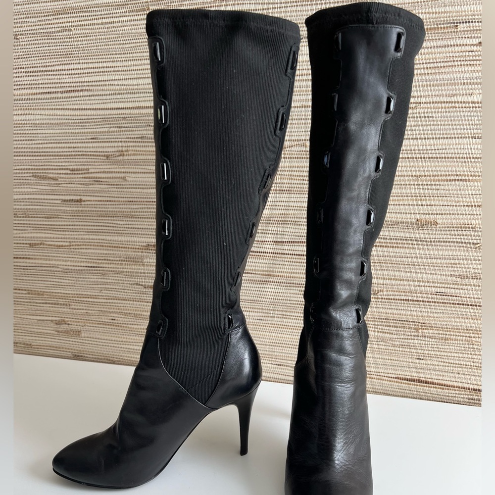 Y2K B Makowsky Jeweled Stretch Leather Knee High Black Vintage Boots Womens 8.5 - Picture 14 of 17